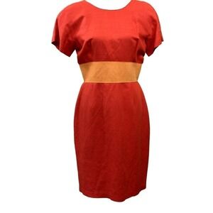Gerry Roark Kamisato orange colorblocked linen sheath dress, vintage, 10, office